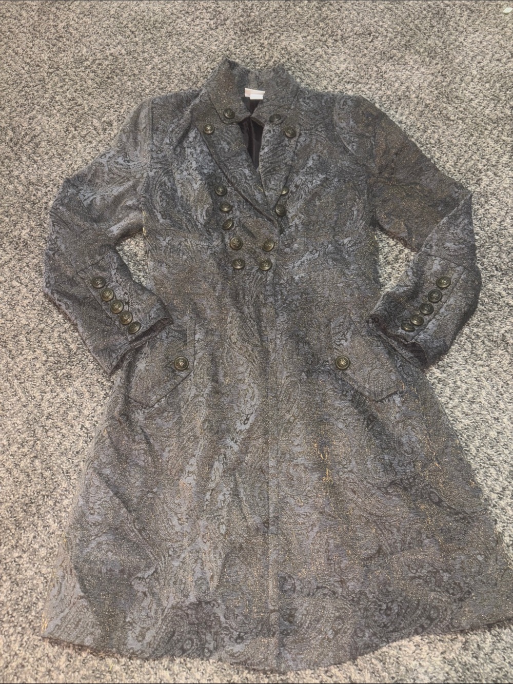Soft Surroundings Gray Paisley Double-Breasted Trench Coat
